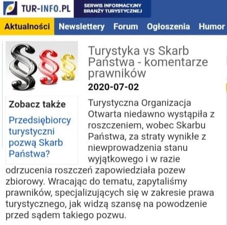 O pozwie wobec Skarbu Państwa zainicjowanym przez Turystyczna Organizacja Otwarta z Kancelaria Dubois i W…