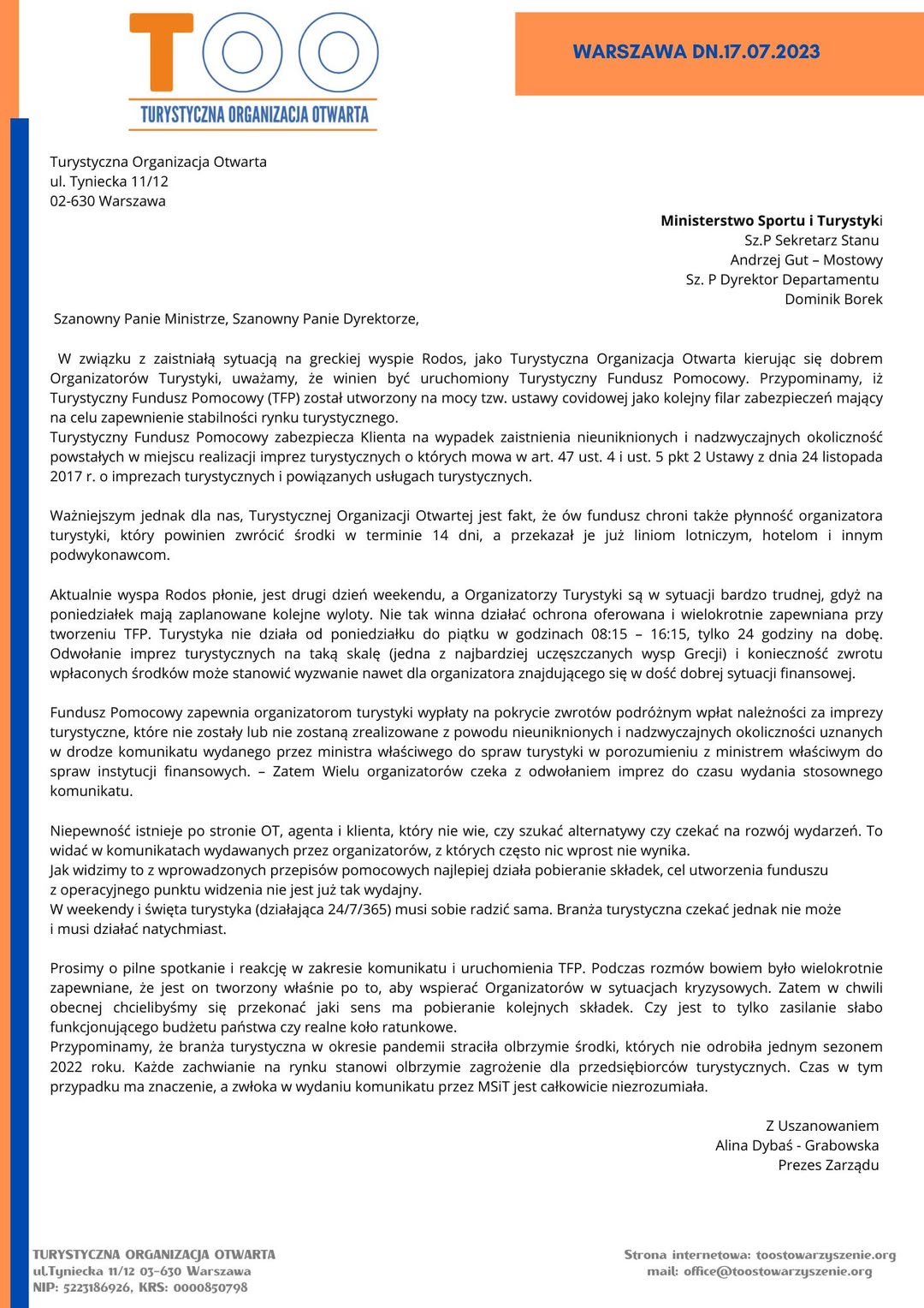 Drodzy, przed chwilą wysłaliśmy poniższe pismo do MSiT
