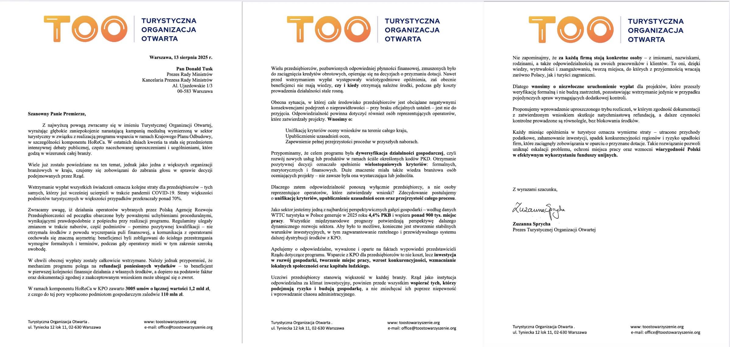 Komentarz Turystycznej Organizacji Otwartej w sprawie wsparcia z KPO w komponencie HoReCa